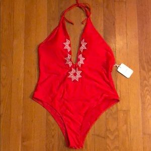 Cupshe red one piece bathing suit